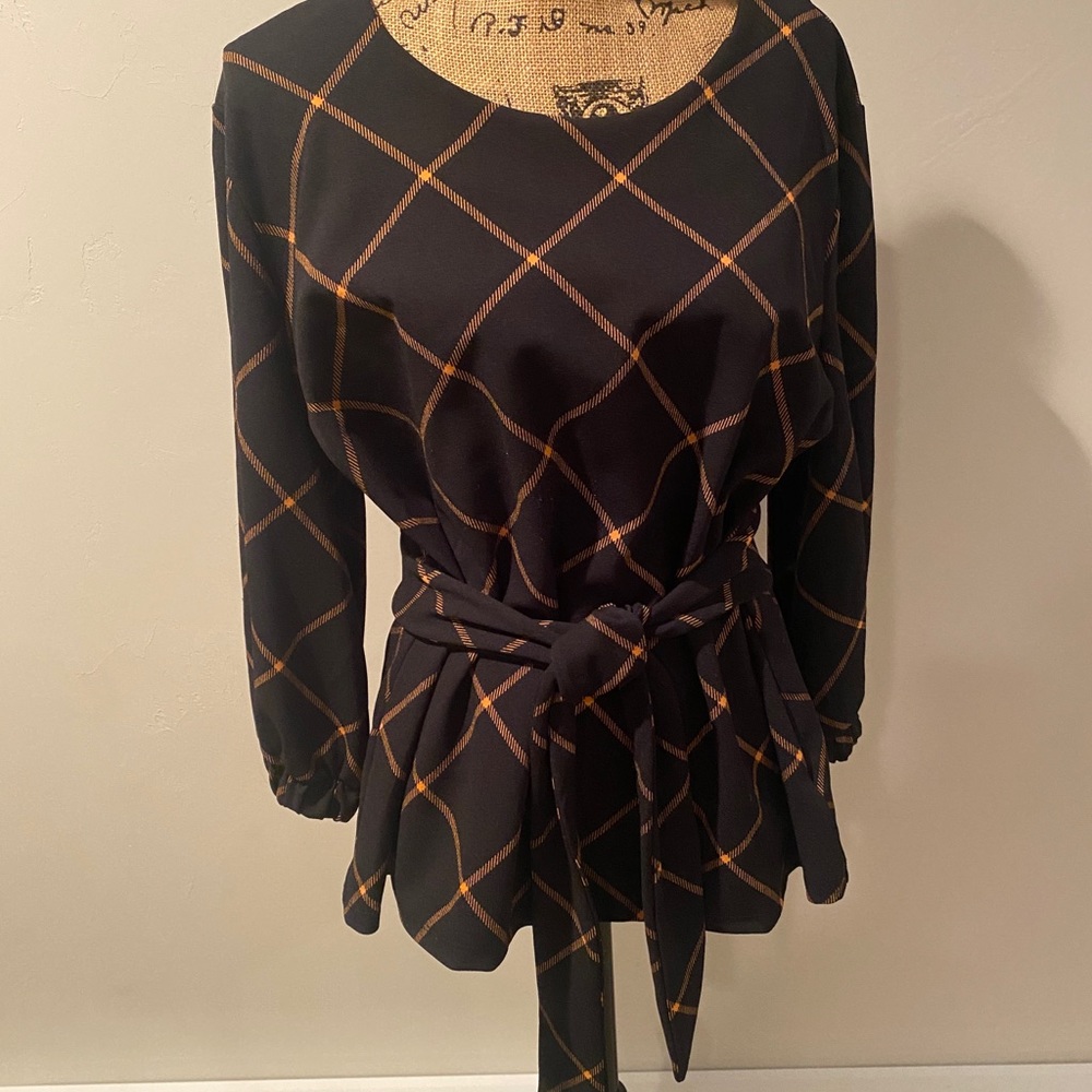 Worthington Black Plaid Blouse